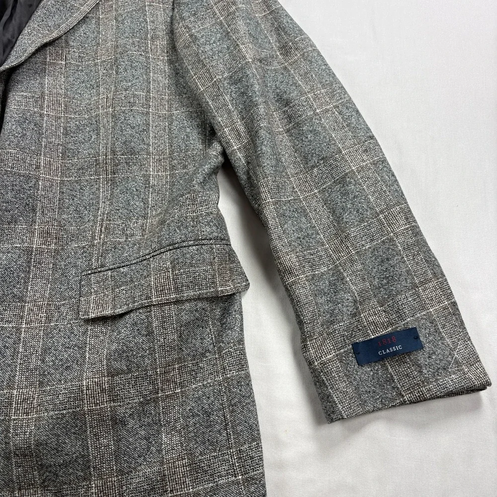 Brooks Brothers Blazer Mens 48R Gray Checkered Wool Vitale Barberis Canonico